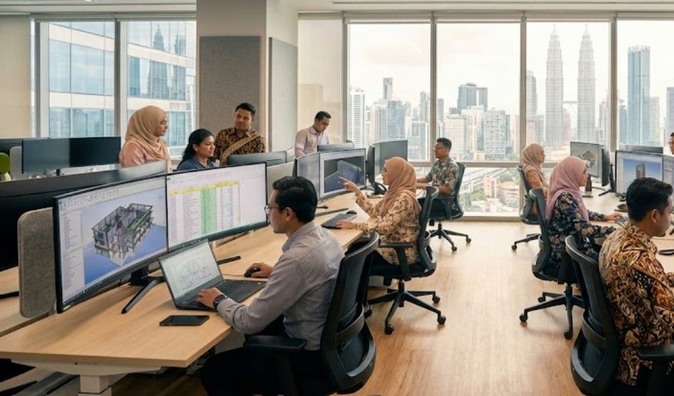 Malaysian engineers using BIM models to optimise costs and resource allocation during project delivery.