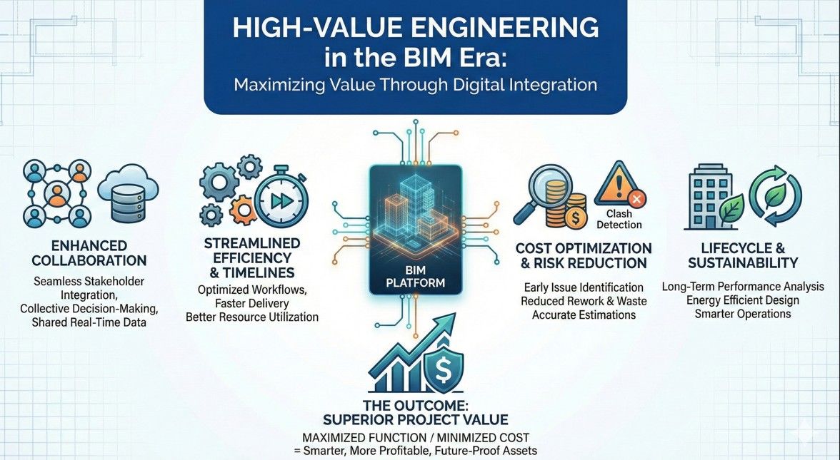 Engineers coordinating construction using BIM-led high-value engineering outsourcing in Malaysia.